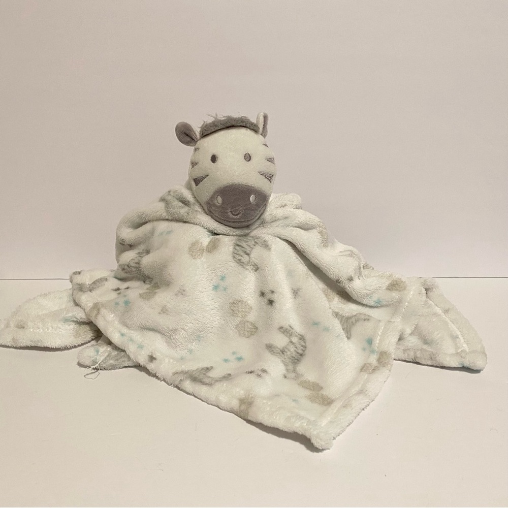 Modern Baby Zebra Lovey Zoo Animal Oversize Large Security Blanket White 22”